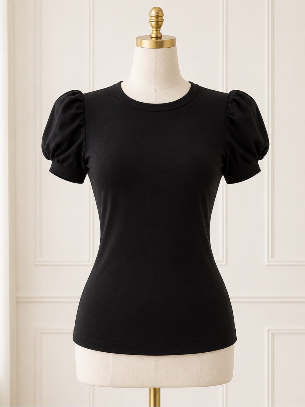 Choosy Puff Sleeve Top Black Fitted Stretch XS NWT MSRP $60